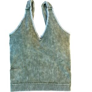 ZENANA Washed‎ Dark Green Ribbed V Neck Cropped Tank Size S/M NTW-6279A